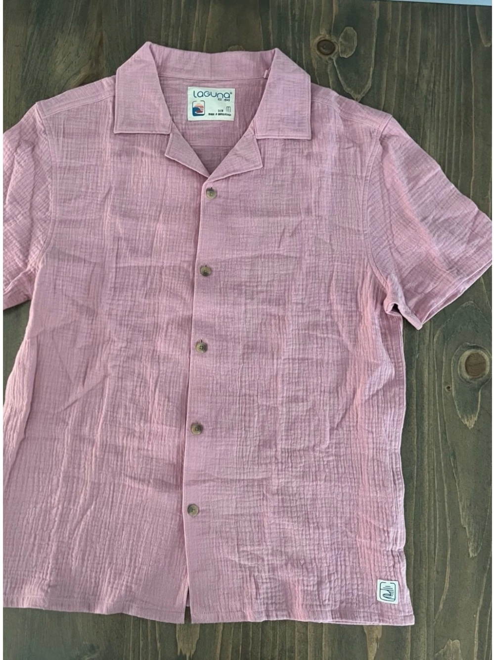 Laguna Men's Cotton Medium Button-Down Short-Sleeve Pink Shirt Vacation New